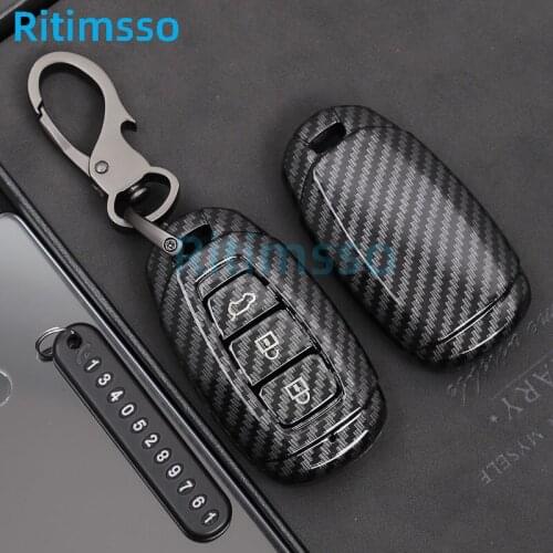 Carbon ABS Key Case Fob Cover For Hyundai i30 Ix35 KONA Encino Solaris Azera Grandeur Ig Accent Santa Fe 2017-2019 Accessories