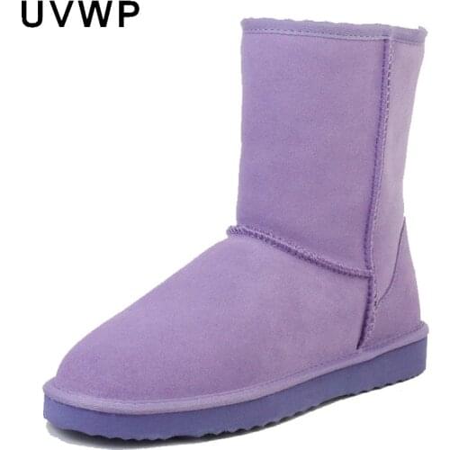 Classic Fashion Women Snow Boots 100% Genuine Cow Leather Mid-calf Snow Boots Warm Winter Boots Woman Boots Shoes