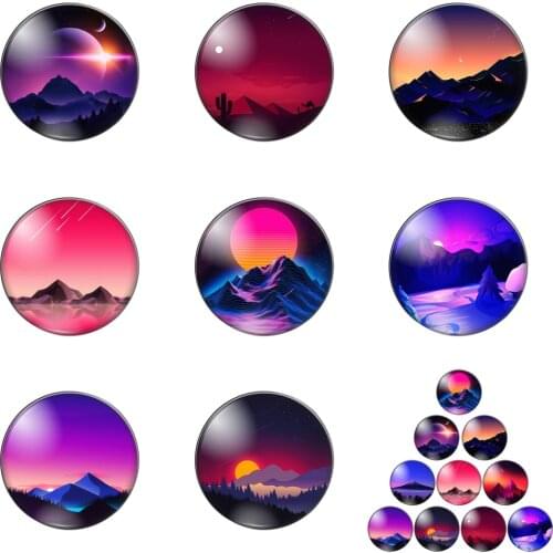 Beautiful Sunset Glow Red Moutain Scenery Round Photo Glass Cabochon Demo Flat Back Making Findings Handmade DIY Accessories