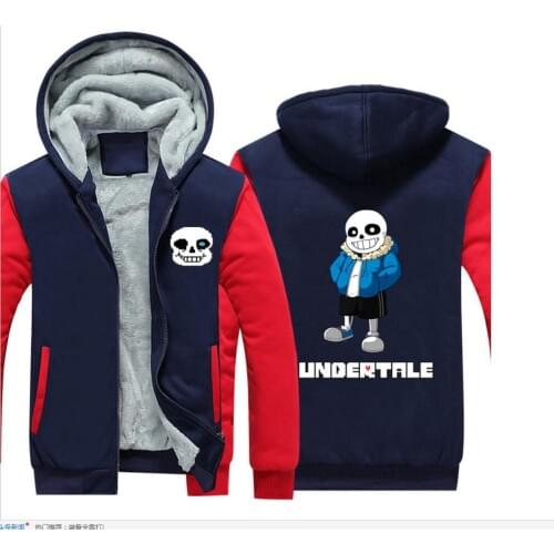 Undertale sans zipper Thick fleece jacket unisex coat winter fleece constract color hop rap hoodie