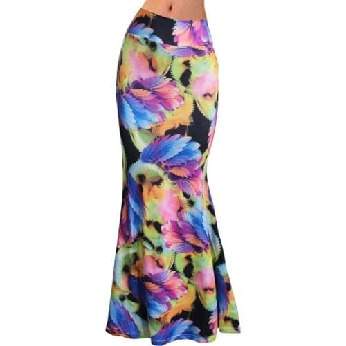 Fashion Long Pencil Skirt Women Print High Waist Casual Floor Length Plus Size Loose Beach Party Holiday Ladies Elegant Skirts