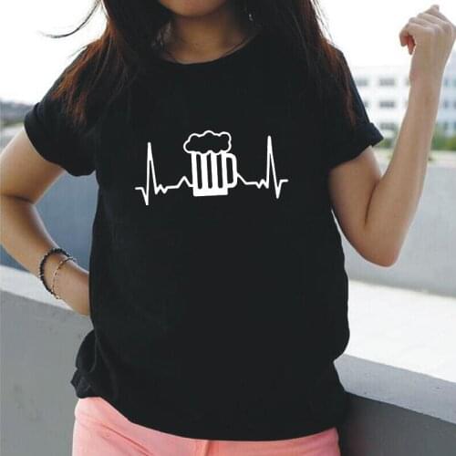 Fashion Beer Heartbeat Harajuku T Shirts Women Tops Funny T-shirt Summer Casual Short Sleeve Tee Shirt Femme Women Clothing