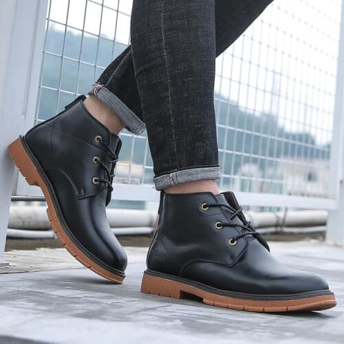 Men Leather Boots Men Working Ankel Boots Lace Up High Top Men Shoes Safety Boots bota masculina male comfortable shoe