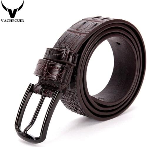 VACHECUIR cowhide genuine leather belts for men Luxury Crocodile Strap male pin buckle waistband men belts vintage jeans cintos