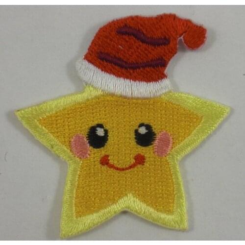Custom 100% embroidered Christmas Hat Star Embroidered patch