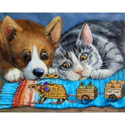 DIY Painting By Numbers Cartoon Dog Cat Kit Oil Picture By Numbers Animals Wall Art Acrylic Paintings On Canvas Home Decoration