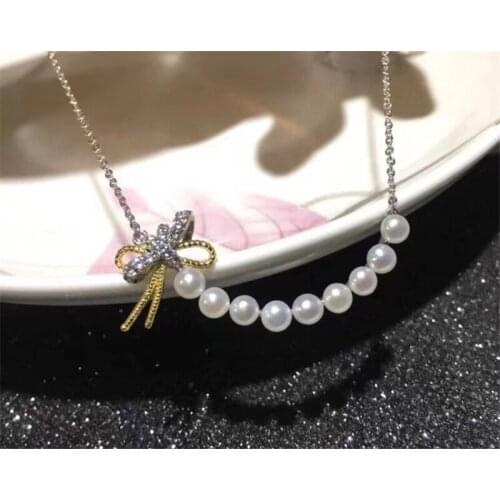 New natural freshwater cultured pearls Tibetan silver chain good quality pearl 5-6MM 16 inches necklace 003