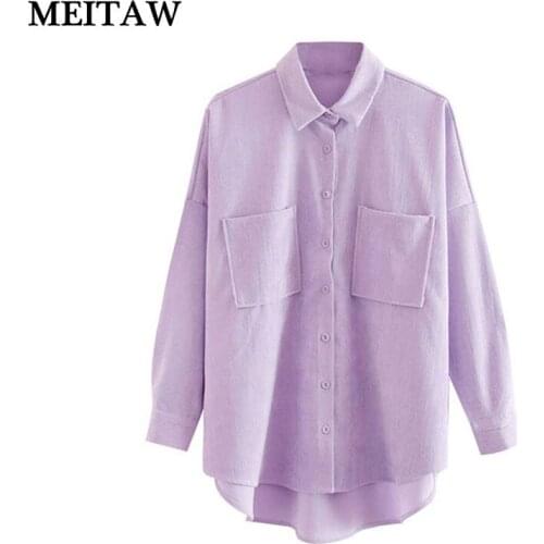 Autumn Winter Cat Embroidery Corduroy Blouse Shirt Casual Long Sleeve White Shirts 2020 Student Pocket Korean Tops