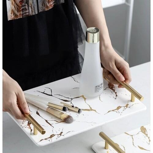 European Style Marble Pattern Rectangular Ceramic Tray Model Room Living Room Tea Cup Water Cup Tray Snack Tray Home Decoration