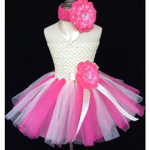 Multicolor Girls Crochet Tutu Dress Baby 2Layers Tulle Dress Ballet Dance Tutu with Flower Headband Kids Birthday Party Dresses