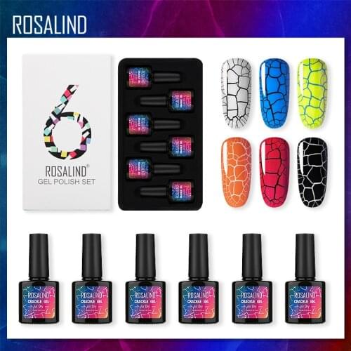 ROSALIND Crackle Gel Set Nail Polish Air Dry Gel Varnishes All For Manicure Soak Off Semi Permanent Nail Art Need Base Top Coat
