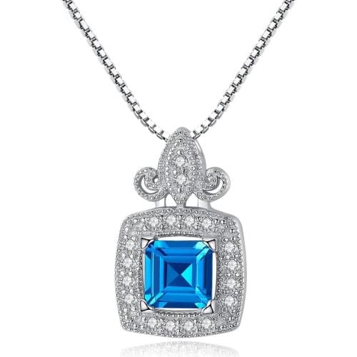 MetJakt S925 Sterling Silver Sapphire Pendant Micro Inlaid Zircon Luxury Fashion Womens Necklace