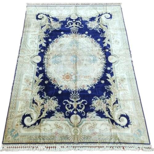 Seeykeep™ 8.2x11.6ft 260 Lines Central Medallion Classic Floral Design With Sapphire Backcolor Silk Handknotted Rug-NY3016303