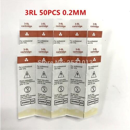 Tattoo Needles 3RL 50piece Cartridge Needles 0.2mm Disposable Sterilized Tattoo Permanent Makeup Needles Tips for Eyebrow lip