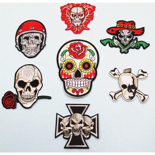 Fabric Embroidered Flower Skull Cross Patch Clothes Stickers Bag Sew Iron On Applique DIY Apparel Sewing Clothing Accessories