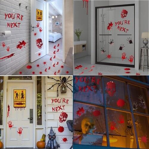 Halloween Decorations Pvc Translucent Blood Print Wall Stickers Blood Footprints Ghost Axe Props Easter Stickers Window Stickers