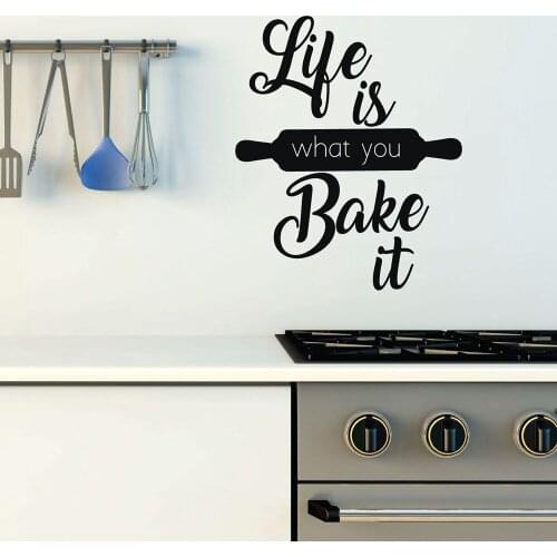 Vinyl Wall Decal Life is What you Bake it Quotes Door Window Fridge Stickers Kitchen Baking Shop Home Decoration Chef Gifts E334