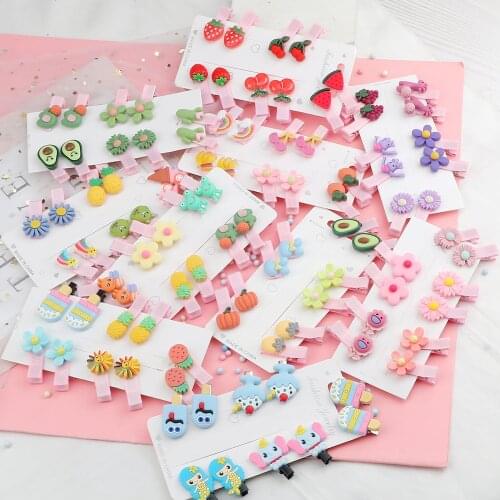 10Pcs/Set New Sweet Colorful Flower Cute Cartoon Dumbo Strawberry Barrettes Lovely Fruit Animal Hairpin Fashion Hair Accessories