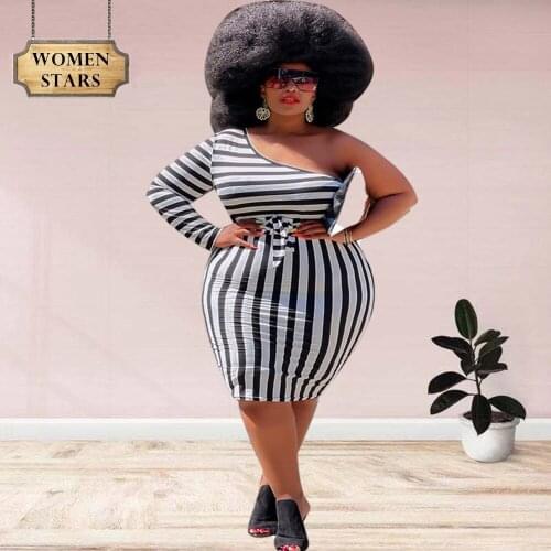 Plus Size Women Clothing Dress Striped Single Sleeve Bodycon Stretch Mini Dresses Fashion Fall Clothes Wholesale DropShipping