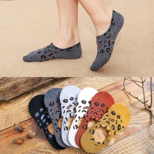 Women Leopard Prinsilicone Non-slip Invisible Socks Summer Color Mesh Ankle Boat Socks Female Cotton Slipper No Show Socks