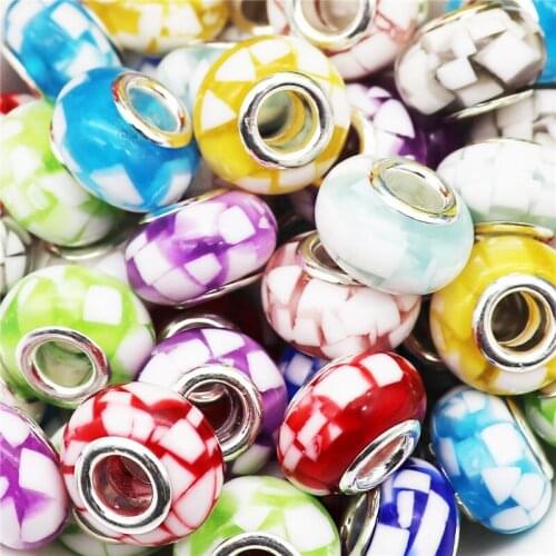 10Pcs Colorful Resin Gometry Big Hole European Beads Fit Pandora Bracelet Women DIY Chain Keychains Curtains for Jewelry Making