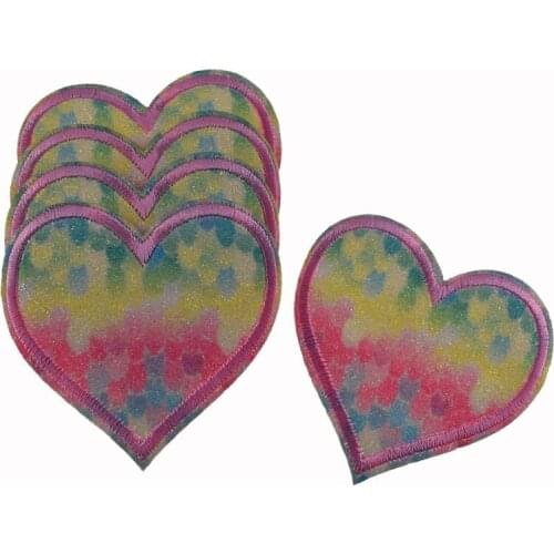2Pcs Colorful Heart Iron On Embroidered Clothes Patches For Sewing Backpacks Hat Fabric DIY Accessories 6.5cm