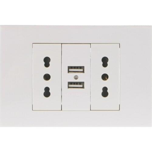 2019 16A WallDouble Italian/Chile Plug Power Socket Adapter Dual USB Charger Ports Panel 5V 1A