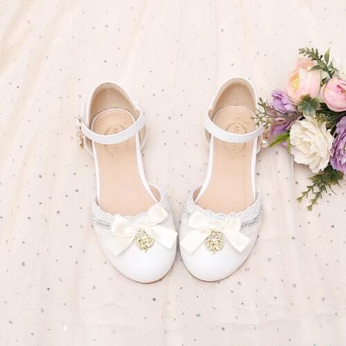 White Sweet Childrens Princess Shoes Korean-Style Straight Line Hollow Big Girls Bridal Bouquet Childrens Shoes Bow Dance