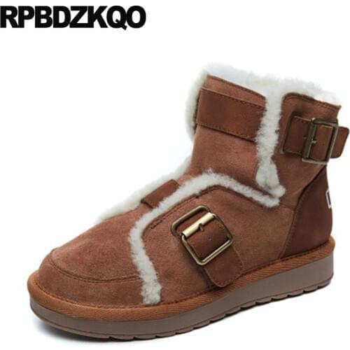 Shoes Big Size Booties Flat Winter Snow Boots Women Ankle Short Brown Female Australian Plush Suede Fur Casual 10 Plus Round Toe