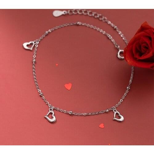 925 Sterling Silver Heart Anklets For Women Rose Gold Color Chain Leg Bracelet Foot Jewelry Girl Accessories Adjustable Length