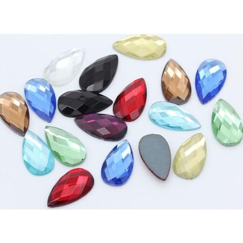 20p 10x14mm Teardrop Color Foiled FlatBack faceted crystal Glass rhinestone Cabochon button Scrapbook craft jewelry making beads