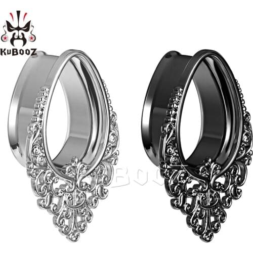 KUBOOZ Latest Popular Water Drop Flower Vine Stainless Steel Ear Gauges Expanders Body Piercing Jewelry Ear Tunnels Stretchers