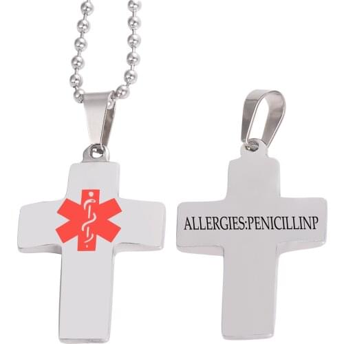 TYPE 1 DIABETES Medical Alert Necklace for Women Man Cross Stainless Steel ID Tag Chain Jewelry