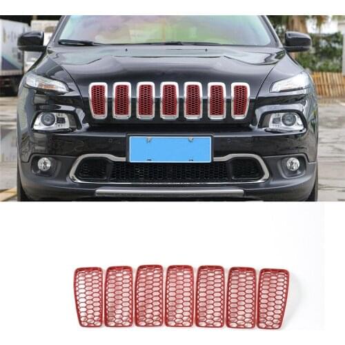 For Jeep Cherokee 2014-16 7Pcs/Set ABS Exterior Car Styling Front Center Grill Mesh Grille Trims Insert Cover