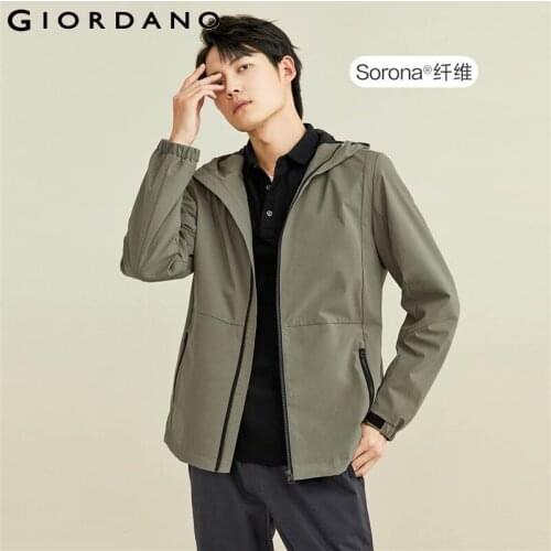 Giordano Men Jackets Sorona Stretchy Mesh Lining Hooded Jackets Zip Front Slant Pockets Hooded Windproof Jackets 0107107