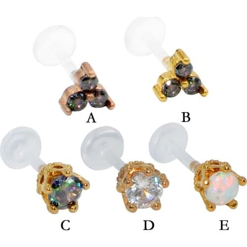 Gold Crown King Bioplast Flexible PTFE Labret Stud Lip Ring Ear Tragus Helix Earrings Fashion Body Piercing Jewelry