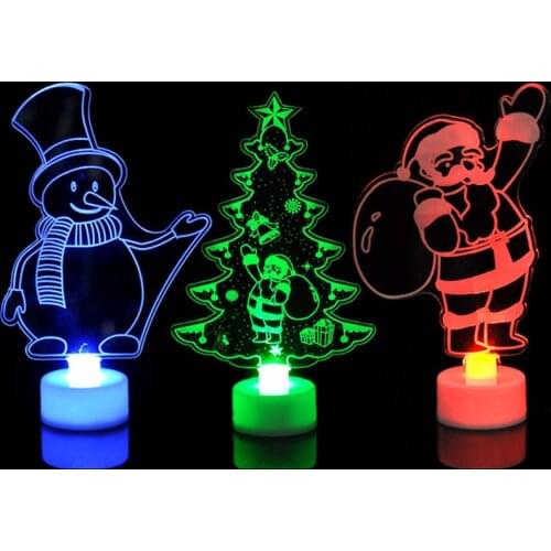 Mini Christmas Tree/Snowman/Santa Lamp Light Colorful LED Fiber Optic Nightlight Children Xmas Gift Decoration Night LightUp Toy