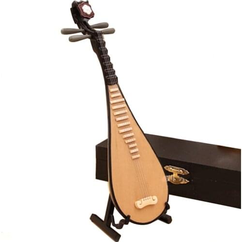 Miniature Pipa Model Replica with Stand and Case Mini Lute Mini Musical Instrument Ornaments Chinese Traditional Gifts