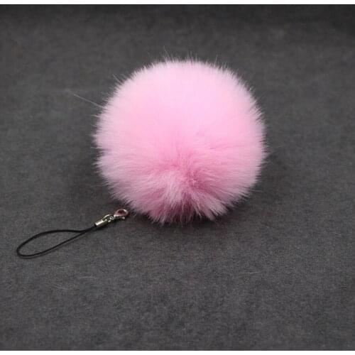 Fashion 8cm Fluffy Pink Rose Red Pom Pom Keychain For Women Girls Bag Phone Faux Rabbit Fur PomPom Key Chains pompon Jewelry