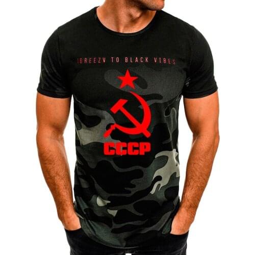Mens T-Shirt CCCP Russian USSR Soviet Union Print Summer Camouflage Cotton casual trend Fashion Round neck T-Shirt Tops