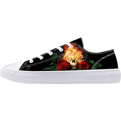 2019 New Style Cool Print Design Casual Shoes for Man Canvas Sneakers Skull Printed Lace Up Flats for Teen Boys Students Custom