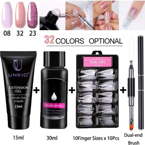 UNKIO Poly Nail Gel Set With Slip Solution Clip Stiletto Nail Tips UV Gel Quick Buiding Finger Extension Nail Trial Kit