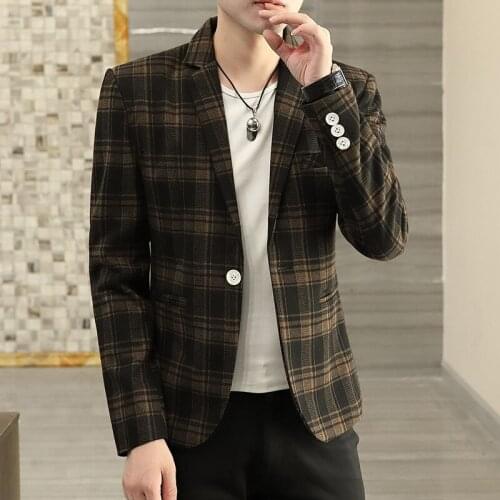 2021 Mens New Clothes Plaid Leisure blazer Youth Fashion Handsome Single Button blazer