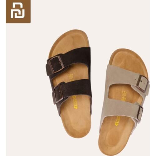 New Youpin Aishoes Summer wild suede cork sandals Non-slip wear Cork slippers Leather beach shoes