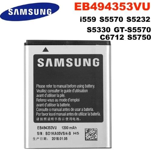 SAMSUNG Original Phone Battery EB494353VU 1200mAh For Samsung S5330 GT-S5570 i559 S5570 S5232 C6712 S5750 Replacement Batteries