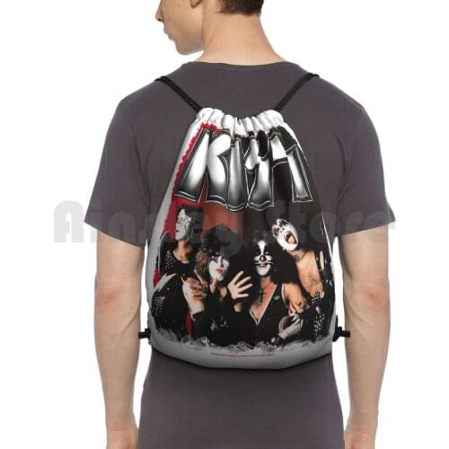 Kiss Band Original Line Up Backpack Drawstring Bag Riding Climbing Gym Bag Kiss Kiss Fan Art Kiss Band Kiss Music Kiss