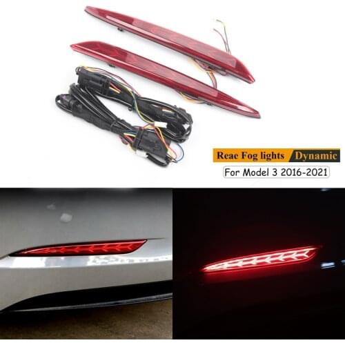 Car Rear Bumper Reflector, for Tesla Model 3 LED Dynamic Turn Signal Lights Rear Fog Lamps Herringbone Style