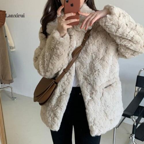 Lanxirui Short Woolen Coat Womens Korean Version New Plush Autumn and Winter Trendy Womens Wear Jackets