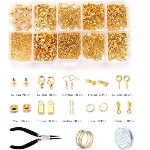 Approx 800Pcs Alloy Accessories Jewelry Findings Set Charm Jewelry Making Tools Gold Color Open Jump Rings Earring Hook Supplies