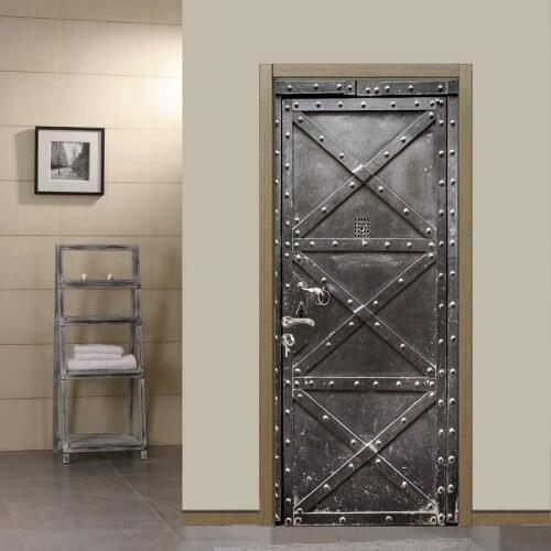 Retro Iron Gates DIY Door Wall Sticker Home Decor Living Room Bedroom Art Mural Self-adhesive Waterproof Shine Surface Wallpaper